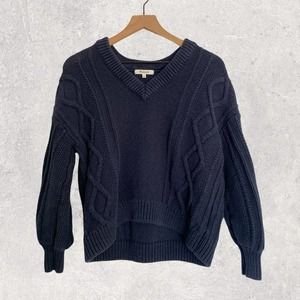 Madewell Navy Blue Augustus Cable Knit V Neck Chunky Knit Sweater Sz Medium
